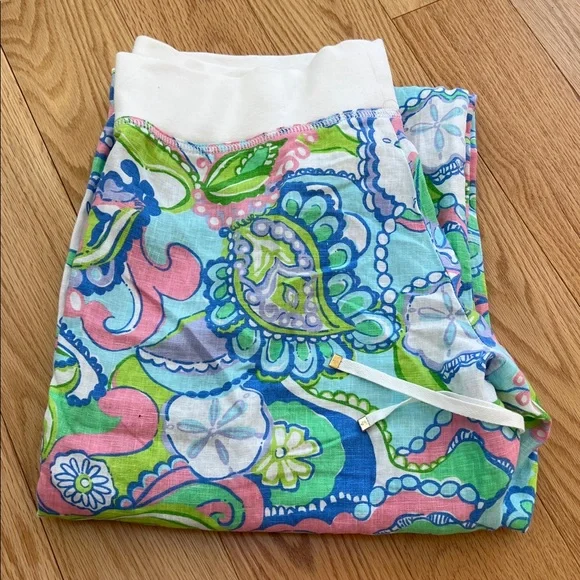 NWT! Lilly Pulitzer XL Multi conch republic linen beach pant .